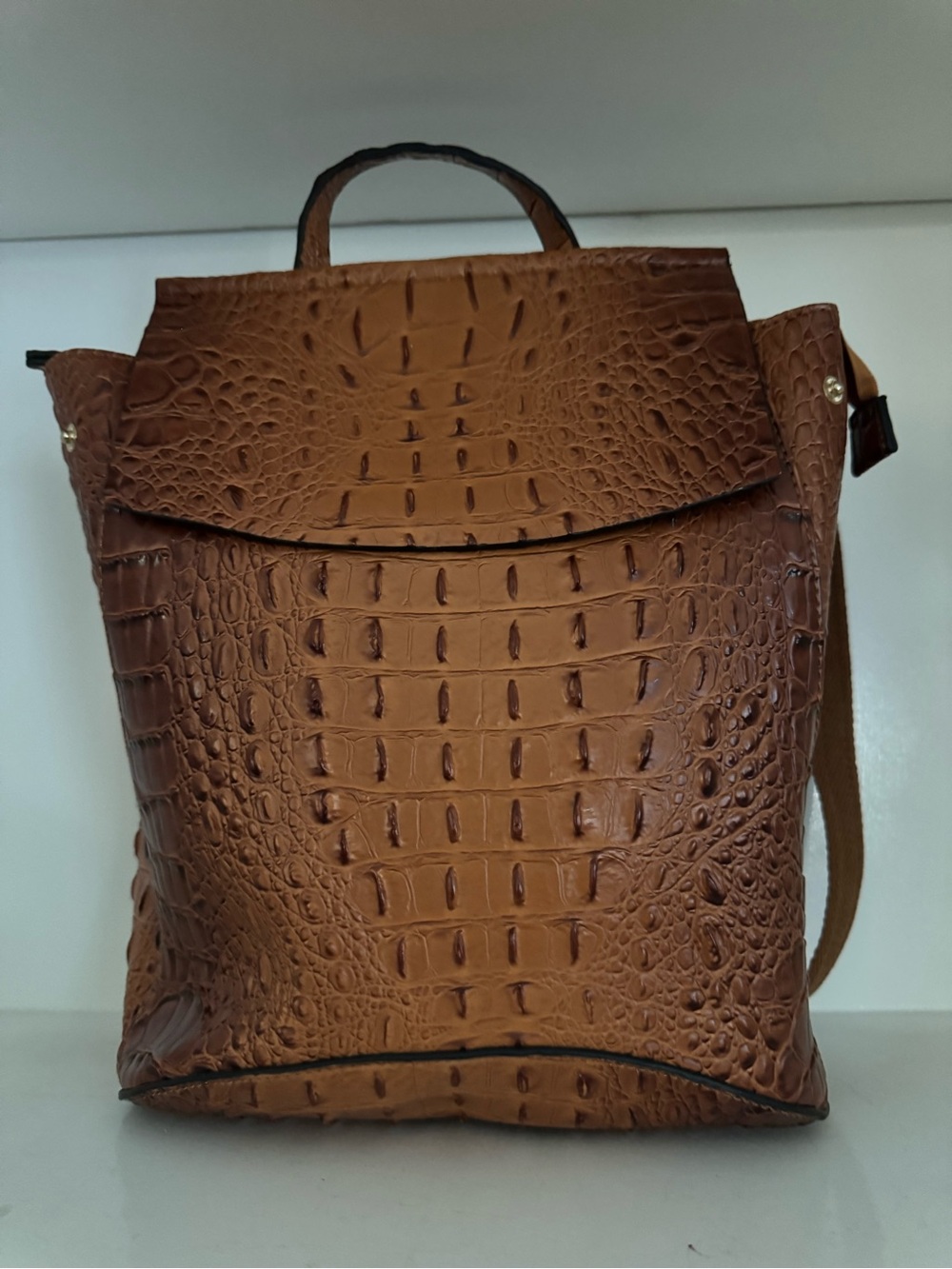 Brown Crocodile Embossed Flap Backpack